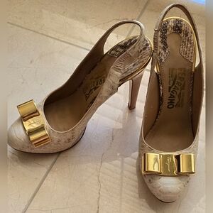 Salvatore Ferragamo Leather Animal Print Slingback Pumps